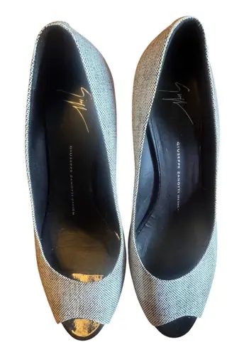 Giuseppe Zanotti Peep Toe Heels Snakeskin Stiletto Black White Shoes Size 38.5