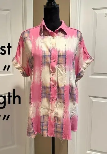 White Birch woven plaid bleached button down