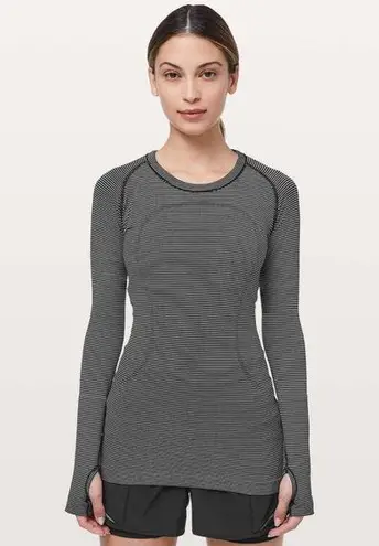 Lululemon  | Swiftly Tech Long Sleeve Crewneck Striped Active Tee Black/White 10