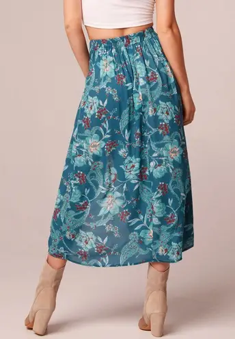 Band Of The Free New Floral Layered Midi Skirt Celene Deep Teal Size Large
