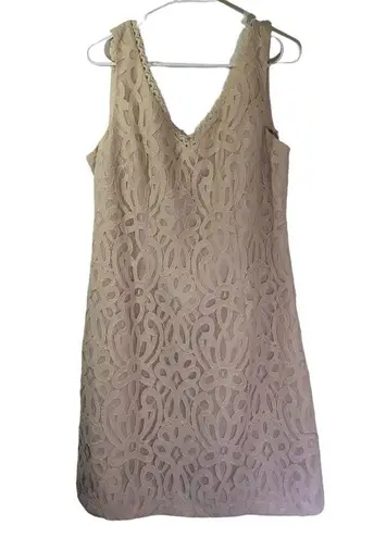 K.JORDAN Size 14 Beige Floral Shift Lace Overlay V