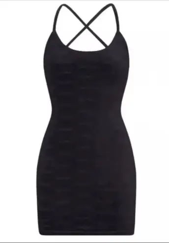 SKIMS Logo Velour Slip Dress in Onyx Black Size Large