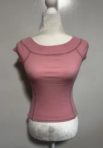 Vintage Coolwear Ribbed Cap Sleeve Scoop Neck Top Pink Size Small Women's