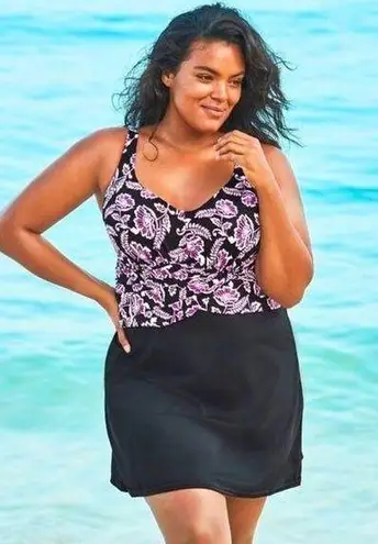 Swimsuits for all power suit swimdress one piece skirted size 24 Black