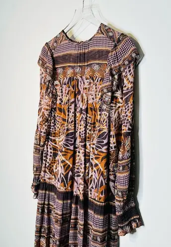 Marie Oliver Gracie Orchid Leaf Print Chiffon Midi Maxi Dress Size S