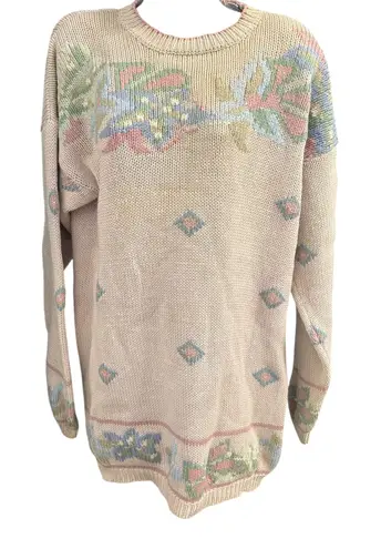 Karen Scott VTG Karen Scott Hand Knits Floral Diamond Pattern Sweater Beige M**