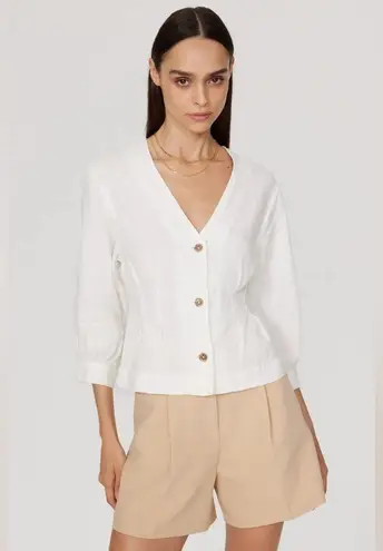 DL1961 Linen Audrey Blouse V-Neck White Button-Up Women's Top Size Small