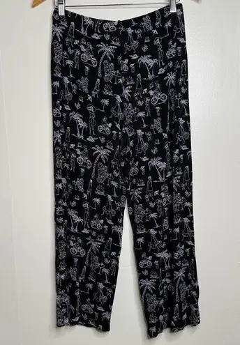 Coldwater Creek Vacation Print Pull On Pants Petite Medium Black White Travel