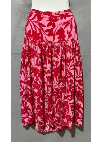 Abel the label Pink Red Floral Midi Skirt Summer Bohemian Festival size Medium