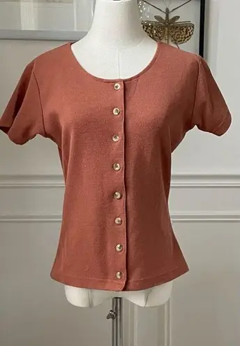 Vintage 90s MJ Carroll Terracotta Short Sleeve Button Front Shirt S Brown