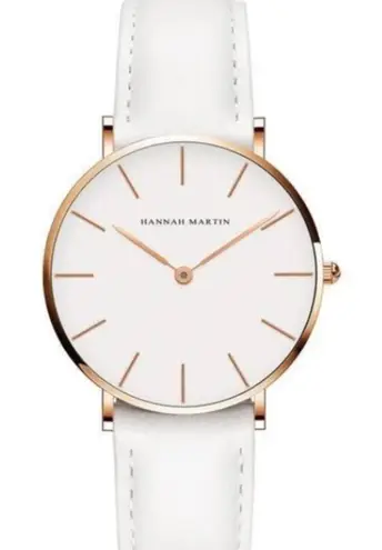 Hannah Martin Rose Gold and White Leather Waterproof Watch NWT