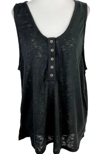 Melrose and Market New Slub Knit Button Front Henley Tank Top Black