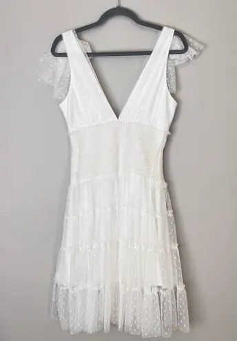Cinq à Sept Cinq a Sept Valeria Bow Strap Smocked Tulle Knee Length Dress Ivory