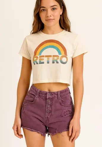 Bonjour 90s Vintage Purple High Waist Button Fly Distressed Shorts Sz 26”/ 2