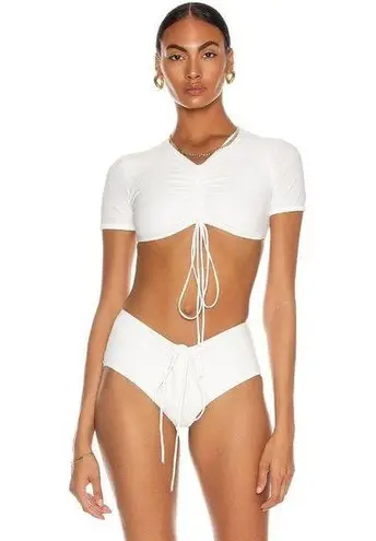 CHRISTOPHER ESBER Ruched Crop Sun Bikini Top Tee in White 4 New Womens Swim