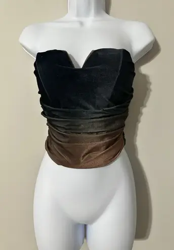 JLUXLABEL Ombré Velvet Ruched Bustier Corset Crop Top With Boning Size S