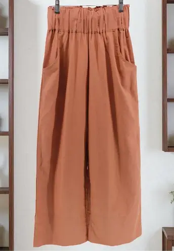 NWOT Kourt Rust Paperbag Waist Crop Pants Flax Cotton Blend Comfort Summer XS Orange thumbnail 1