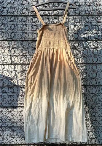 Soft Surroundings Hamptons Dress Tan Boho Beaded Seersucker Sun Dress NWT Petite