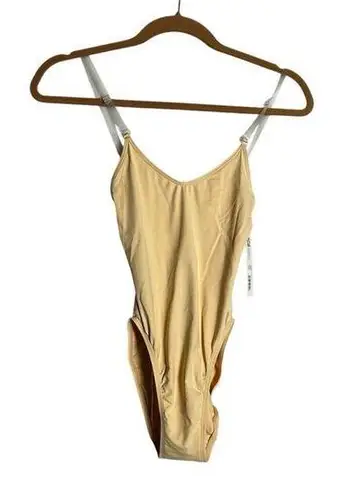 NWT Capezio Foundations Camisole Bodysuit w/ Clear Adjustable Straps Size Small Tan