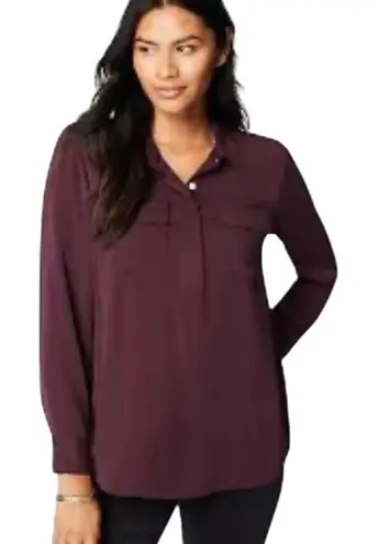 J Jill Soft Luxe Utility Popover Blouse Top Women's Large Plum Long Sleeve NWT Purple