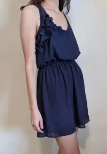 Eyelash Couture Women's S Blue Ruffle Cross-Back Sleeveless Short Dress Casual