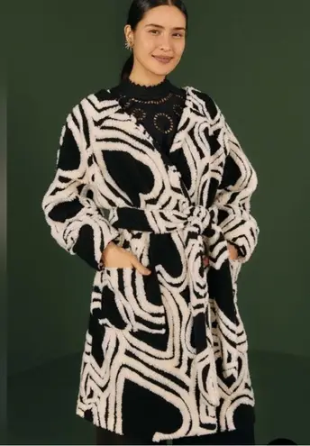 Farm Rio 's Wild Hearts wool blend coat with self tie belt NEW