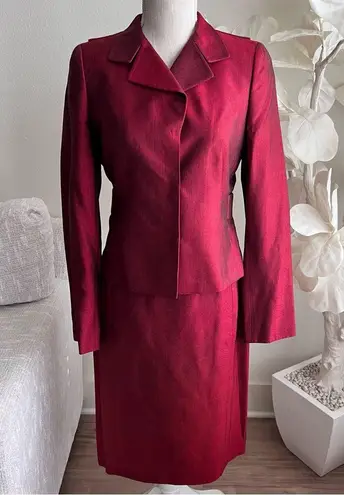 Akris Red Silk Skirt Suit With Long Sleeve Silk Red Blazer