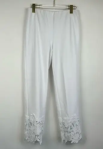 Dennis Basso Regular Luxe Crepe Slim-Leg Ankle Pants with Lace White Size XS