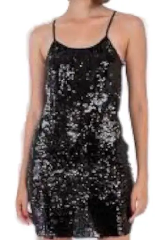 ENTI Flip Sequin Black & Silver Cami Sexy Stretch Cocktail Dress Small