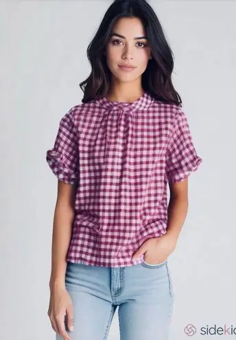 Pendleton Vintage gingham check gauzy reversed Peter Pan collar blouse size XL