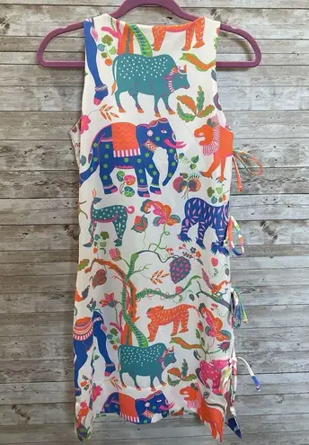 Gretchen Scott Womens XS Dress White Bougie Neon Animal AOP Classic Button Strap Pink