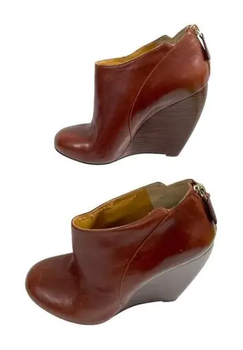 Nine West Womens Lottie Wedge Platform Shoes Zip Up Brown Leather Size 9.5M