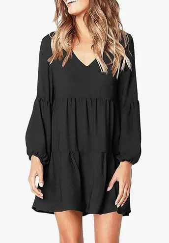 Boutique Black V Neck Ruffle tunic Dress sz small.