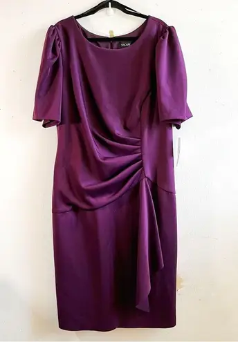 XScape Dress Plum (Purple) Short 3/4 Sleeve Scuba Dress w/ Side Ruche Sz 22W NWT