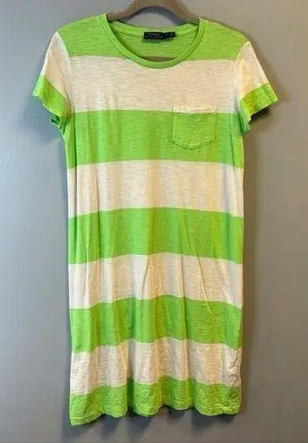 Polo  Ralph Lauren Dress Green & White Stripe Short Sleeve T Shirt Dress Sz M EUC