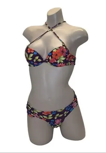 Recco Size Small Brazilian bright floral print bikini. New With Tags Purple