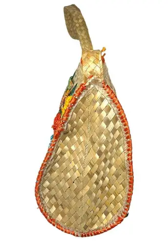 Vintage Caribbean Hand Woven Large Straw Grass Raffia Shoulder Bag Floral People