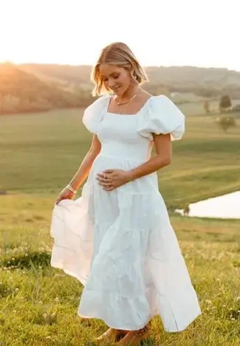 Petal and Pup NEW Clo Puff Short Sleeve Midi Dress Linen Blend White XL NWT