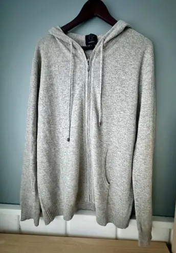 Qi Cashmere Sweater Women’s Size XL Gray 100% Cashmere Full Zip Up Hoodie