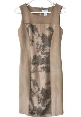 Carmen Marc Valvo faux suede snakeskin sheath dress tan/black