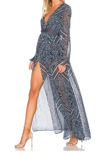 The Jetset Diaries Moroccan Maxi Dress Bodysuit Sheer Long Sleeve Deep V XS