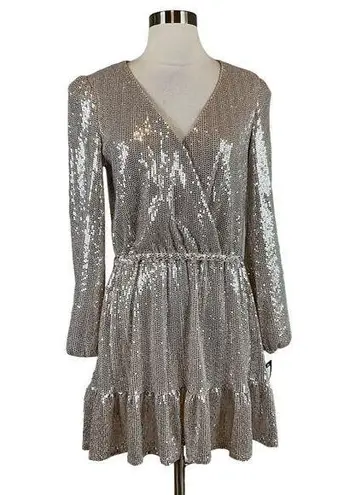 Betsy and Adam Women's Cocktail Dress Size 8 Silver Sequined Fit and Flare Mini