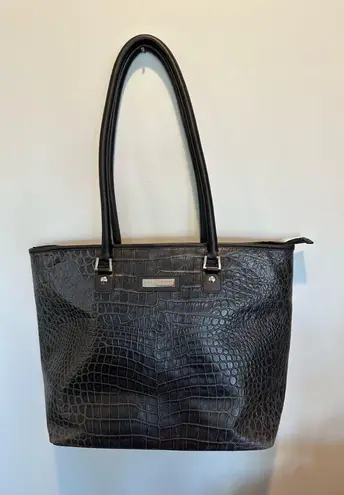 Hartmann Tote Croc Embossed Black Leather Zip close hand/shoulder bag