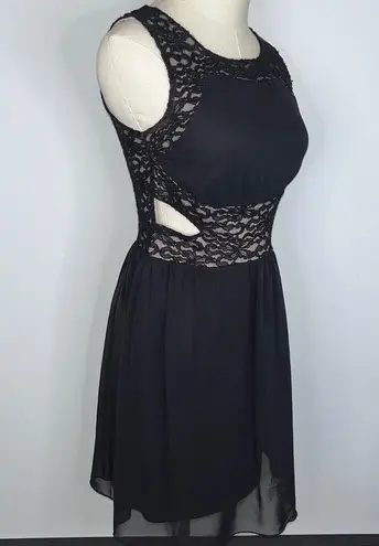 Sweet Storm Black Nude Mesh Lace Cutout Short A-Line Mini Dress Juniors Medium