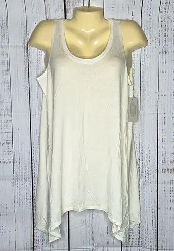 LOGO By Lori Goldstein NWT Sz M Cream Asymmetrical Hem Scoop Neck Knit Tank Top
