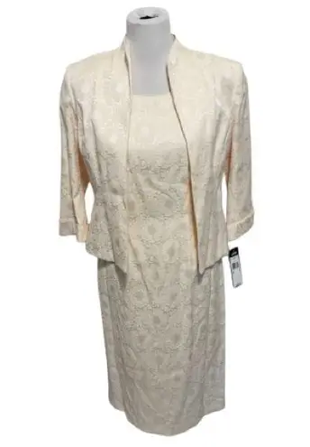 Kasper  2PC Ivory Floral Polyester Stretch Lined Stand Up Collar Dress Suit SZ 6