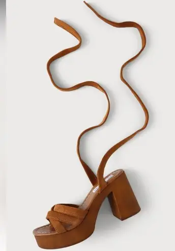 Steve Madden  Rydley Cognac Suede Lace-Up Platform High Heel Sandals