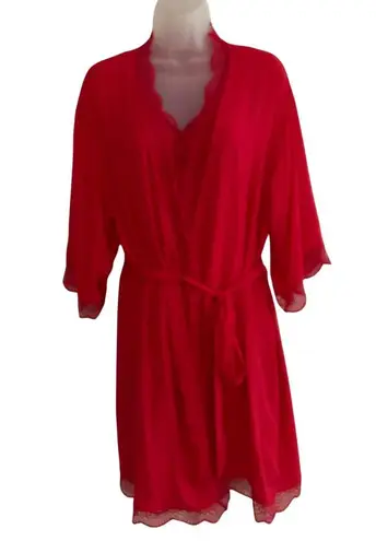 INC Red Lace Trim Robe & Chemise Set L Womens Intimates Sleepwear Polyester/Span Size L