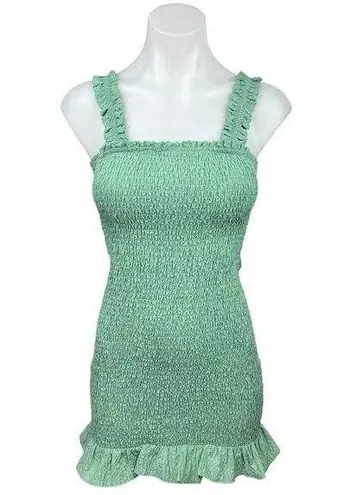 ZARA  Green Square Neck Sleeveless Smocked Ruffle Hem Mini Bodycon Tank Dress XS