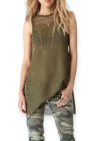 Elizabeth and James | S | Olive Cord Pointelle Knit High Slit Long Sweater Tank